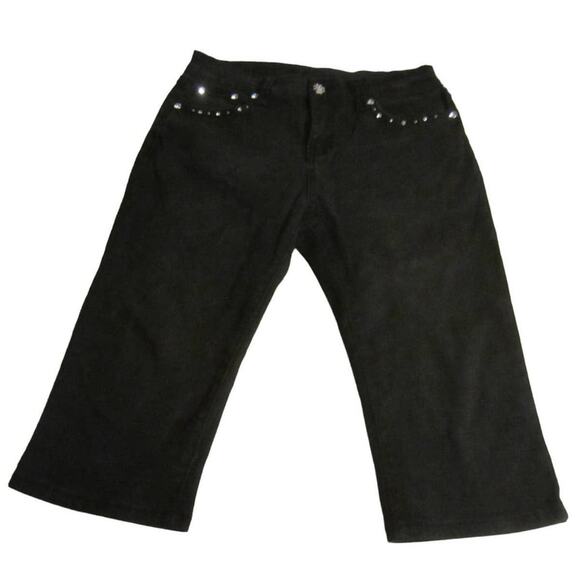 Y2K Rhinestone Studded Black Capri Pants Sexy Couture Size 13 - Picture 2 of 7